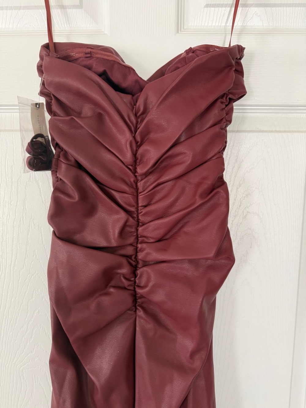 NWT Anthropologie Strapless Wine Red faux leather dress - Picture 6 of 9